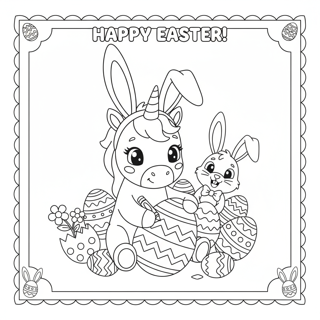 Baby Unicorn Easter Theme - Free printable unicorn coloring page
