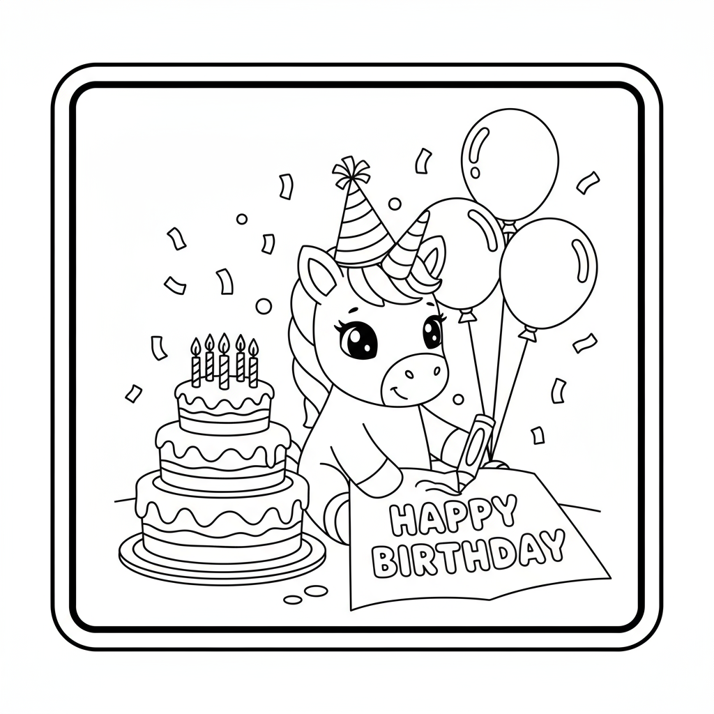 Baby Unicorn Happy Birthday - Free printable unicorn coloring page
