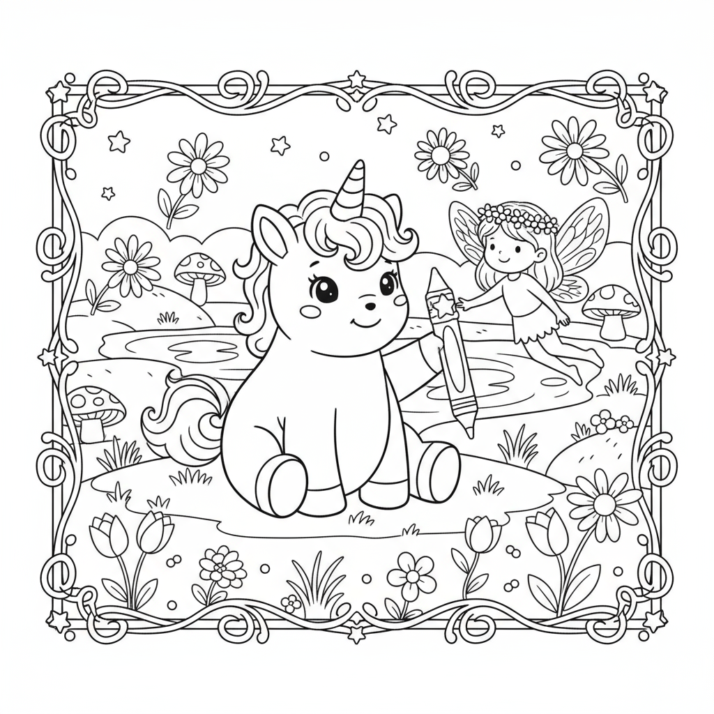 Unicorn with Fairy Companion - Free printable unicorn coloring page