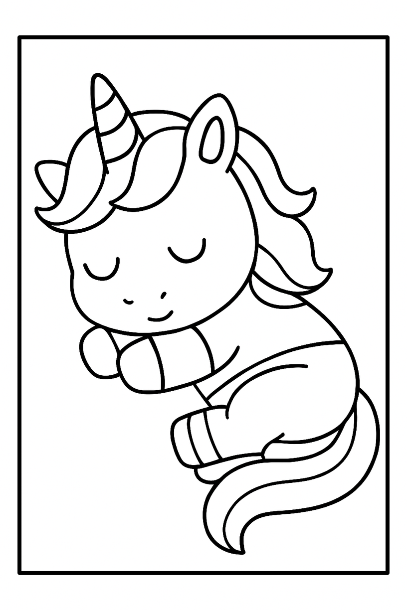 Baby Unicorn Sleeping - Free printable unicorn coloring page