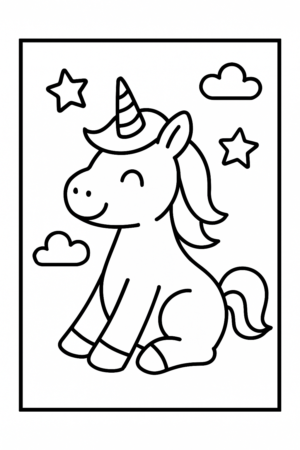 Simple Sitting Unicorn Coloring Page for Kids - Free printable unicorn coloring page