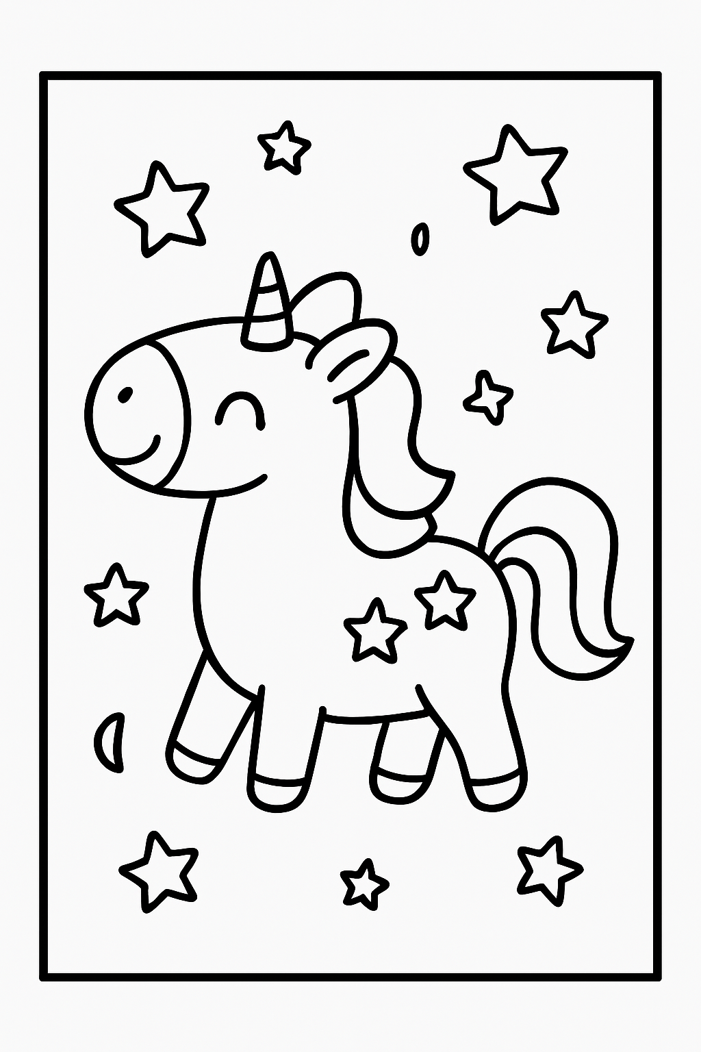Simple Unicorn with Star Coloring Page for Age 3 - Free printable unicorn coloring page