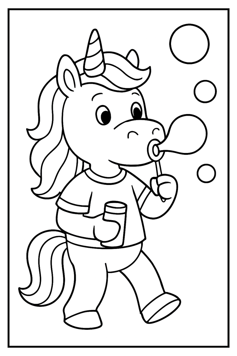 Unicorn Blowing Bubbles - Free printable unicorn coloring page