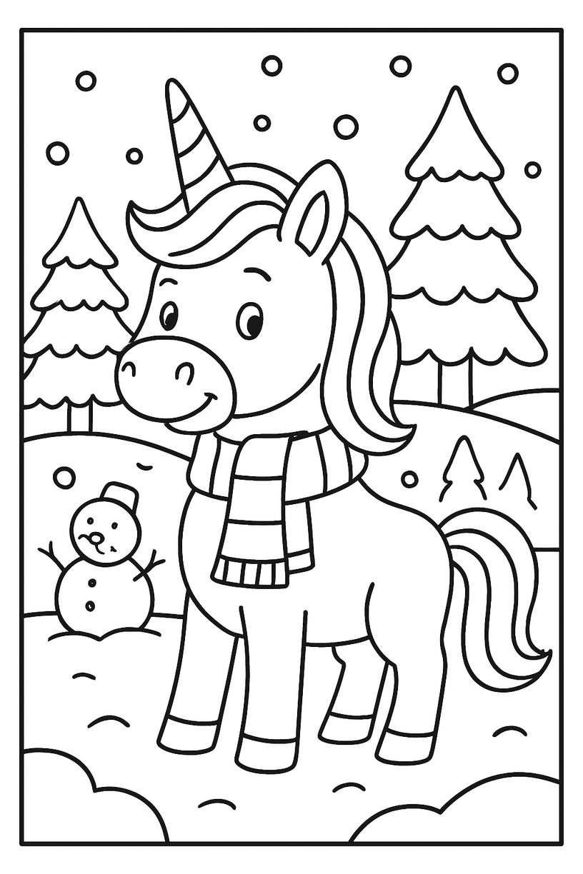 Unicorn in a Winter Wonderland - Free printable unicorn coloring page