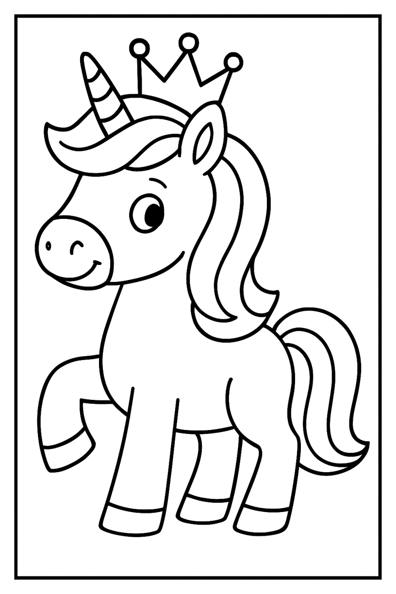 Unicorn with a Crown - Free printable unicorn coloring page
