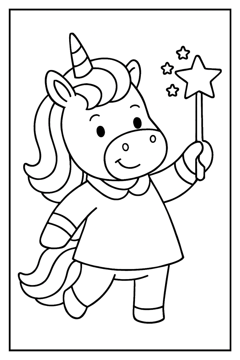 Unicorn with a Magical Wand - Free printable unicorn coloring page