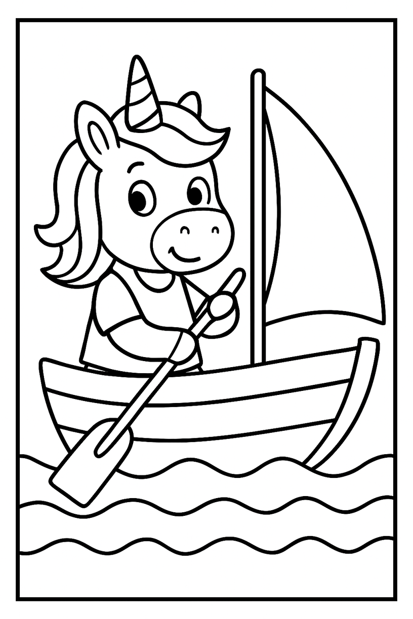 Unicorn with a Small Boat - Free printable unicorn coloring page